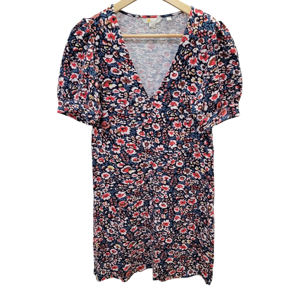 Boden V-neck Floral Mini Dress Cotton Short Puff Sleeves Blue Red Women’s 8L - Picture 3 of 17